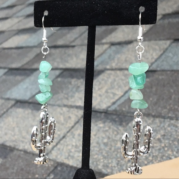 PeaceFrog Jewelry - Green Aventurine Silver Cactus Earrings